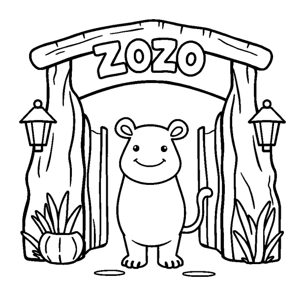 Zoo Entrance colouring page — free printable for toddlers