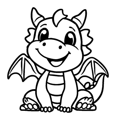 Baby Dragon Colouring Page (Kids, Bold & Easy)