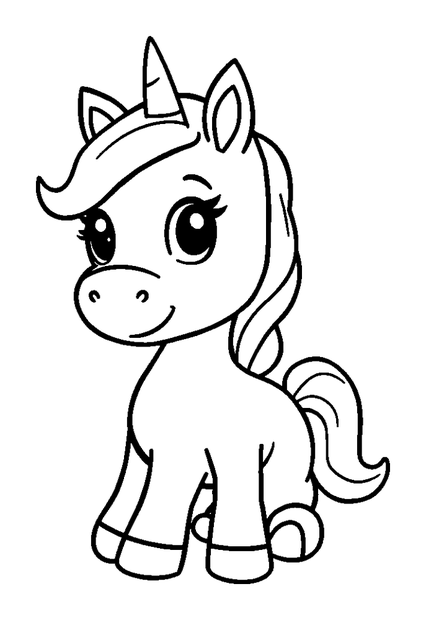 Baby Unicorn colouring page — free printable for kids