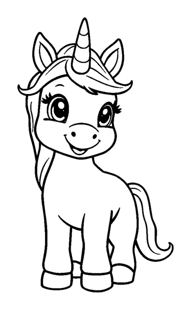 Baby Unicorn colouring page — free printable for kids