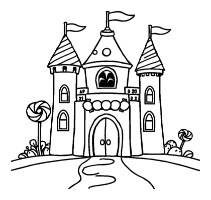 Candy Castle Colouring Page (Kids, Bold & Easy)