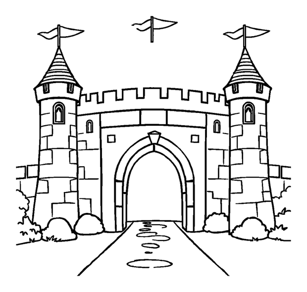 Castle Drawbridge colouring page — free printable for kids