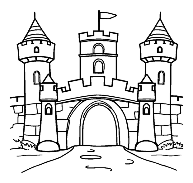 Castle Drawbridge colouring page — free printable for kids