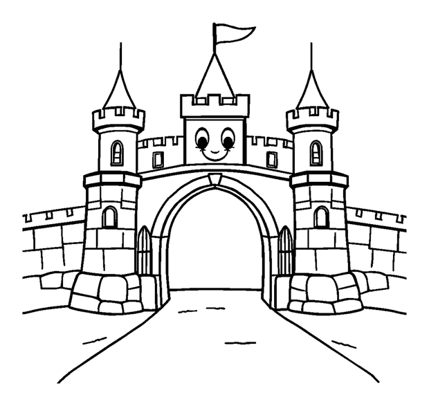 Castle Drawbridge colouring page — free printable for toddlers