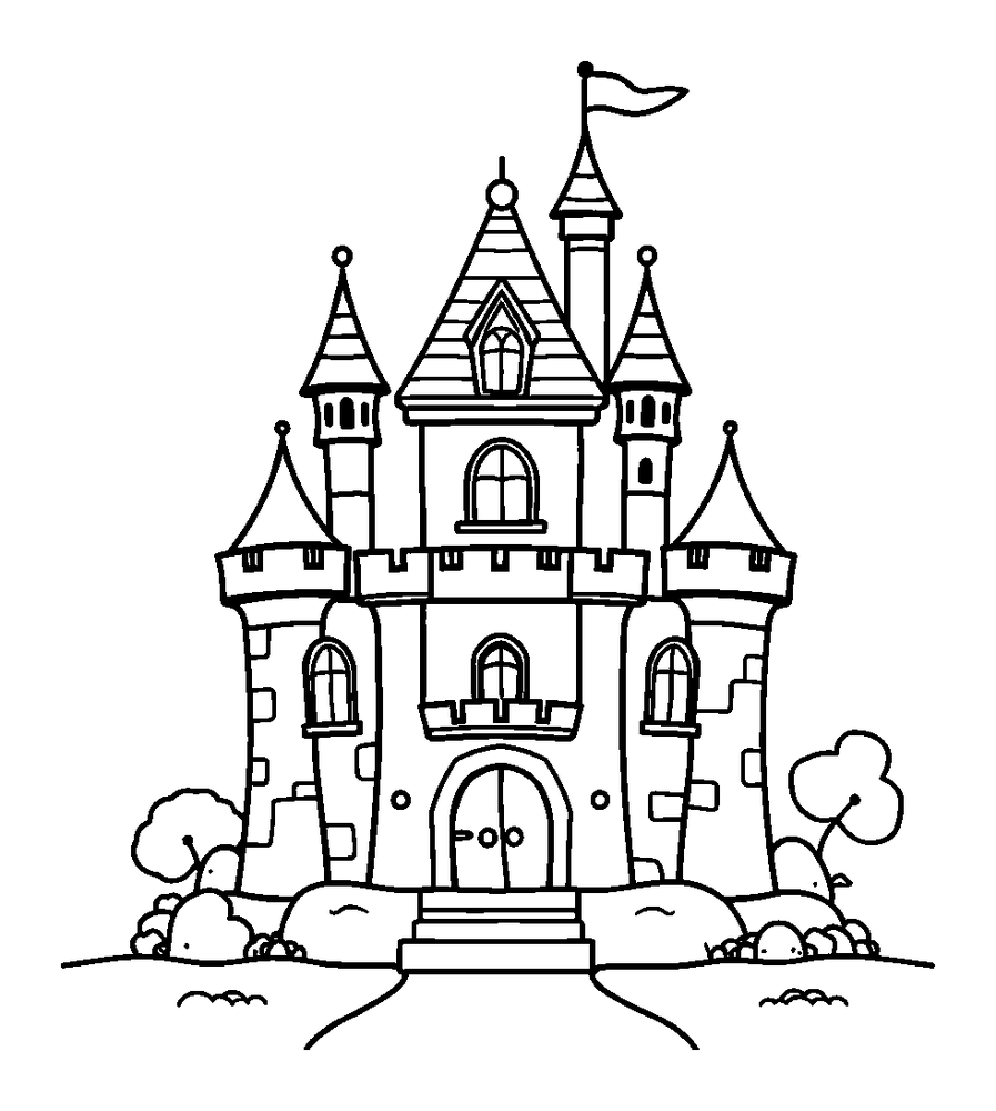 Castle colouring page — free printable for kids