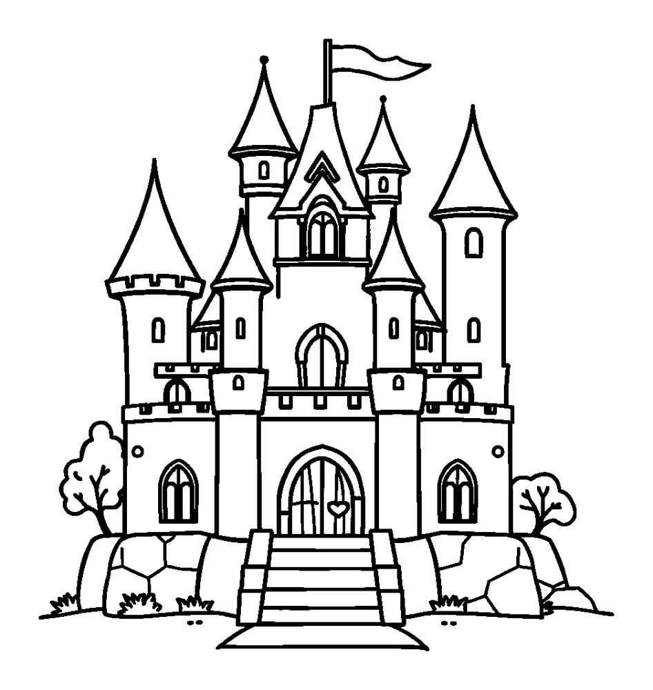 Castle colouring page — free printable for toddlers
