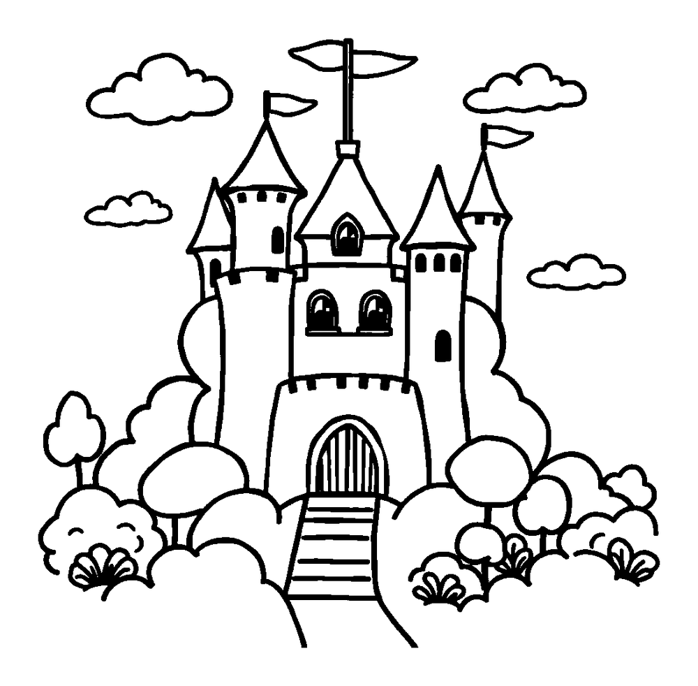 Cloud Castle colouring page — free printable for kids