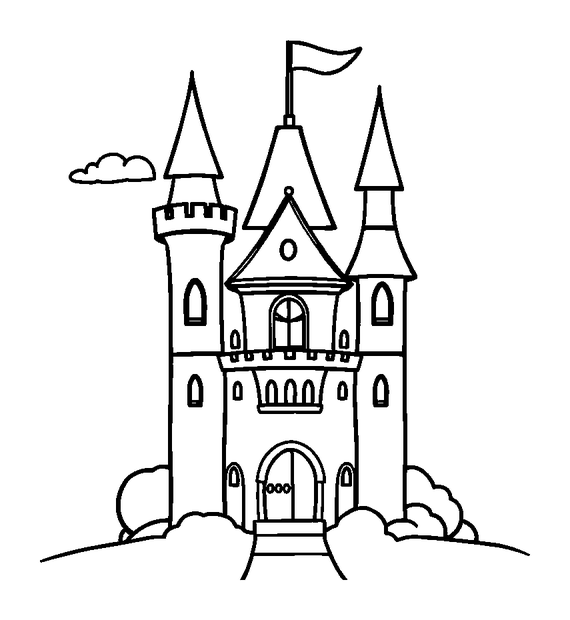 Cloud Castle colouring page — free printable for kids