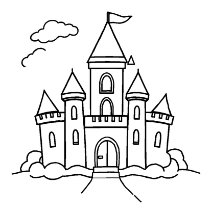 Cloud Castle Colouring Page (Toddler, Bold & Easy)