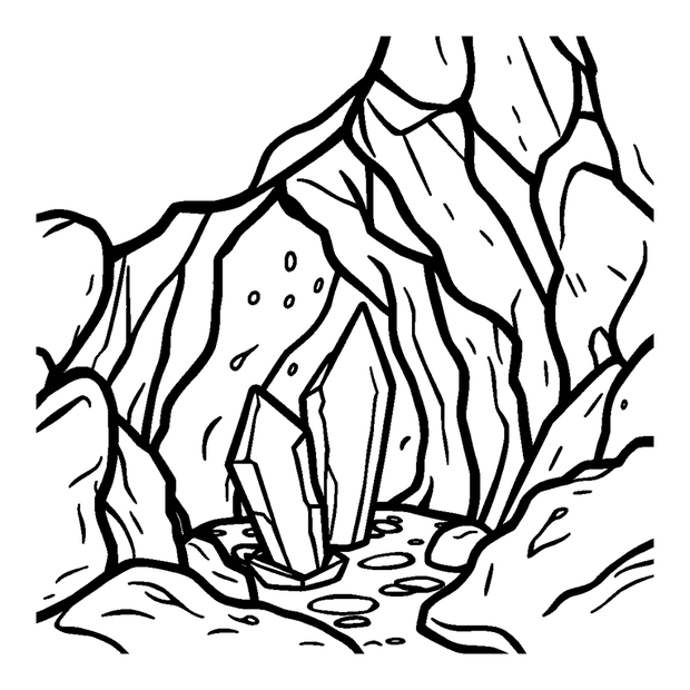 Crystal Cave colouring page — free printable for kids