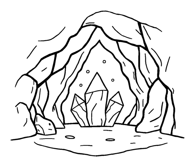 Crystal Cave colouring page — free printable for kids