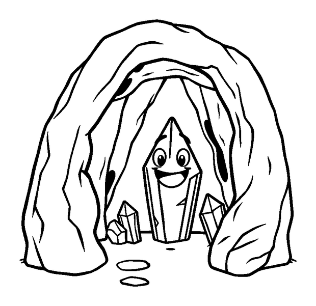 Crystal Cave colouring page — free printable for toddlers
