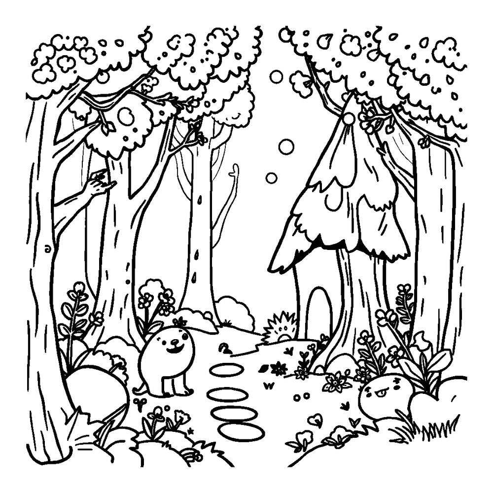 Enchanted Forest colouring page — free printable for kids