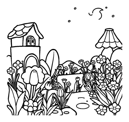 Enchanted Garden Colouring Page (Kids, Bold & Easy)