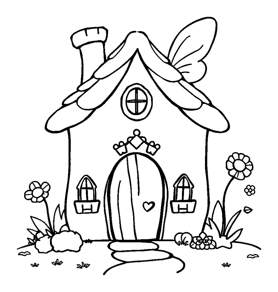Fairy House colouring page — free printable for kids