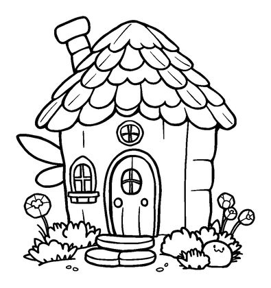 Fairy House Colouring Page (Toddler, Bold & Easy)