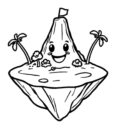 Floating Island Colouring Page (Kids, Bold & Easy)