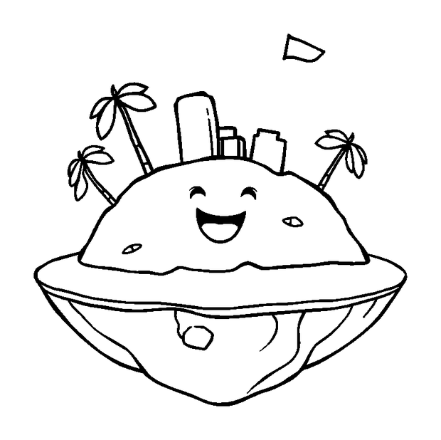 Floating Island colouring page — free printable for kids