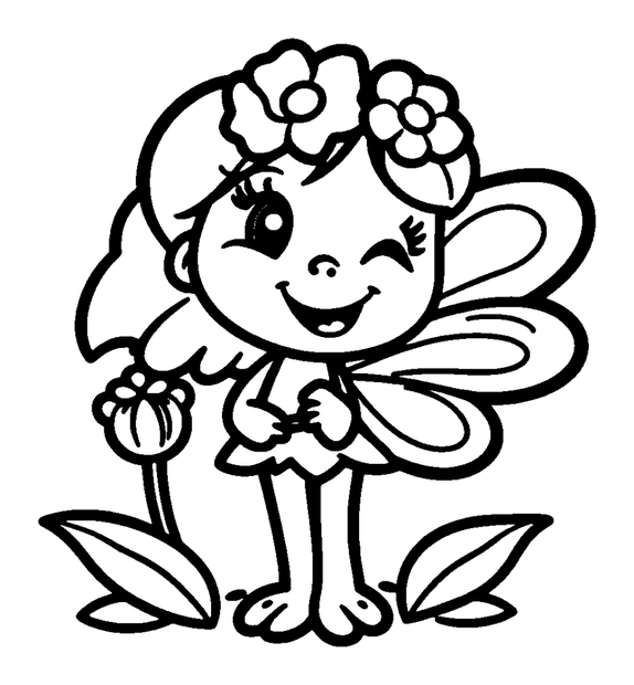 Flower Fairy colouring page — free printable for kids