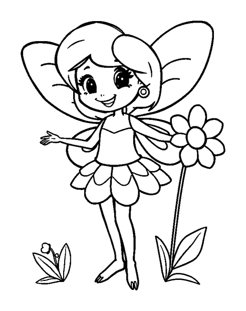 Flower Fairy colouring page — free printable for toddlers