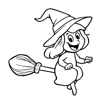 Flying Broomstick Colouring Page (Kids, Bold & Easy)