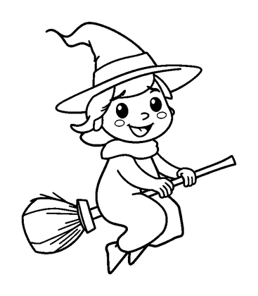Flying Broomstick Colouring Page (Kids, Standard)