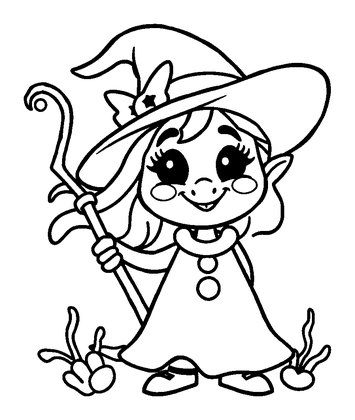 Friendly Sea Witch Colouring Page (Kids, Bold & Easy)
