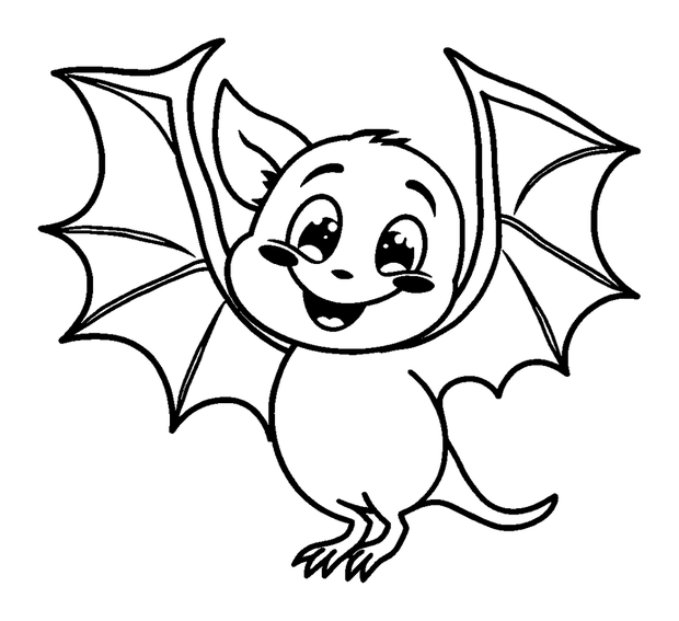 Friendly Vampire Bat colouring page — free printable for toddlers