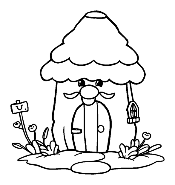 Gnome House colouring page — free printable for kids