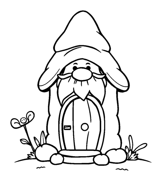 Gnome House colouring page — free printable for toddlers