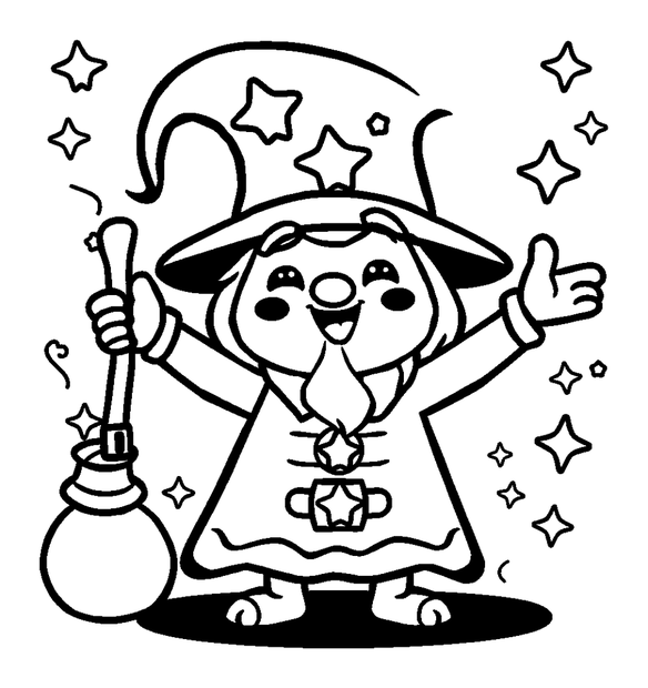Magic Spellbook colouring page — free printable for kids