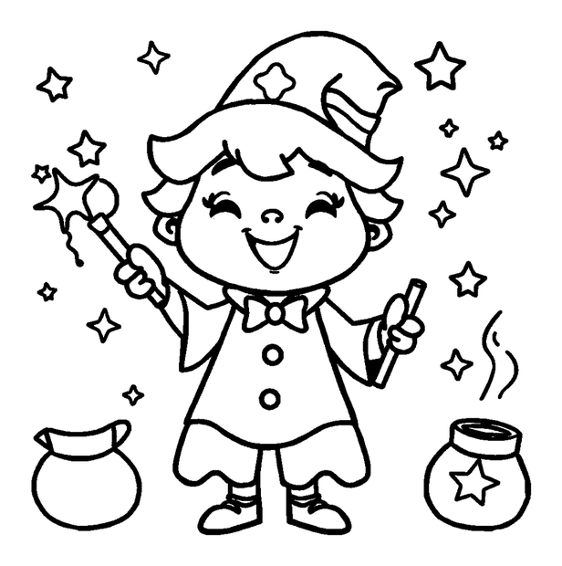 Magic Spellbook colouring page — free printable for kids