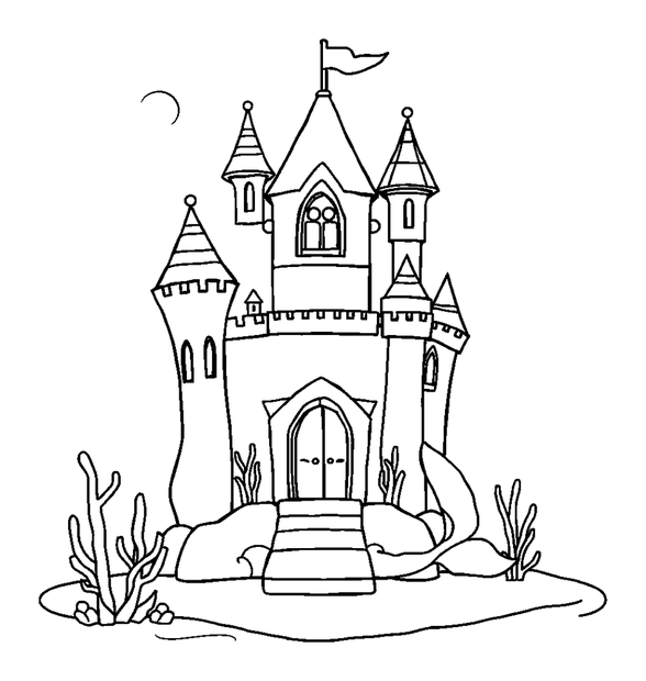 Mermaid Castle colouring page — free printable for kids