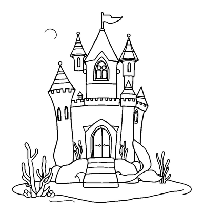 Mermaid Castle Colouring Page (Kids, Bold & Easy)