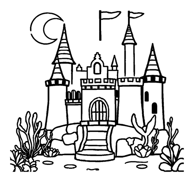 Mermaid Castle colouring page — free printable for kids