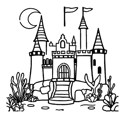Mermaid Castle Colouring Page (Kids, Standard)