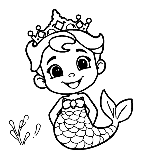 Mermaid Prince colouring page — free printable for kids