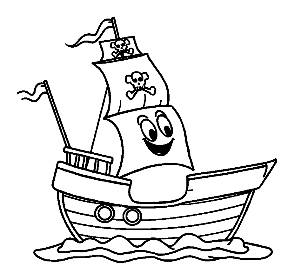 Pirate Ship colouring page — free printable for toddlers