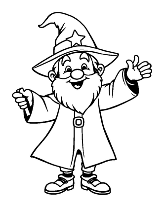 Sorcerer Colouring Page (Kids, Bold & Easy)