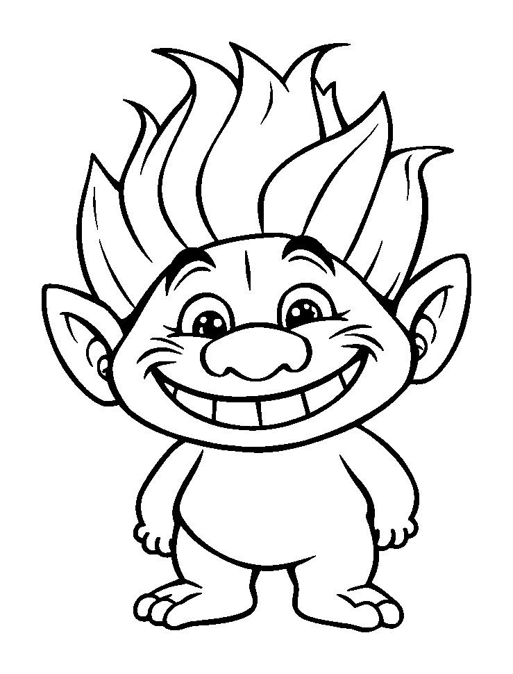 Troll colouring page — free printable for toddlers