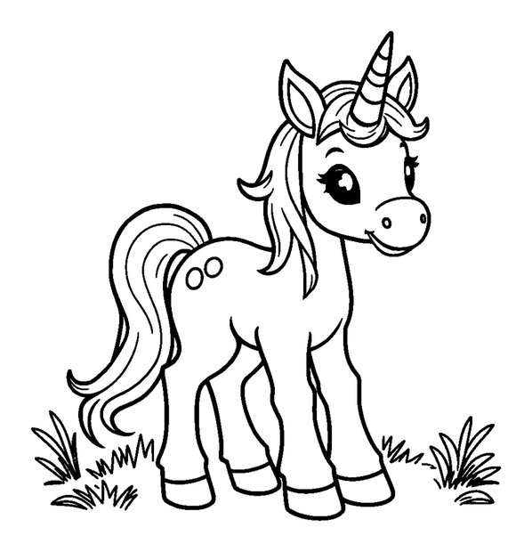 Unicorn Foal colouring page — free printable for kids