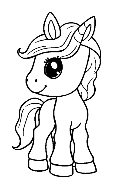 Unicorn Foal colouring page — free printable for kids