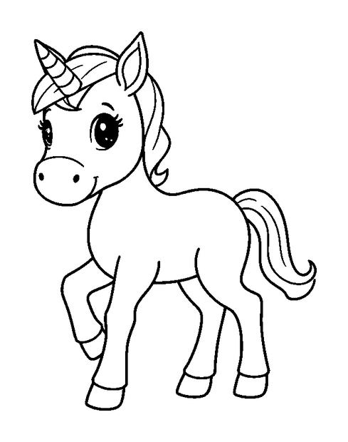 Unicorn Foal colouring page — free printable for toddlers