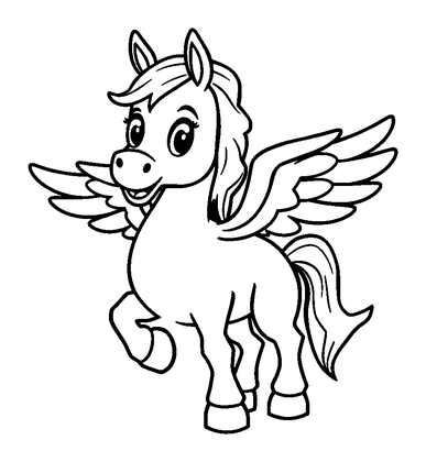 Winged Horse Colouring Page (Kids, Bold & Easy)