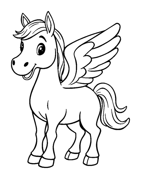 Winged Horse colouring page — free printable for kids