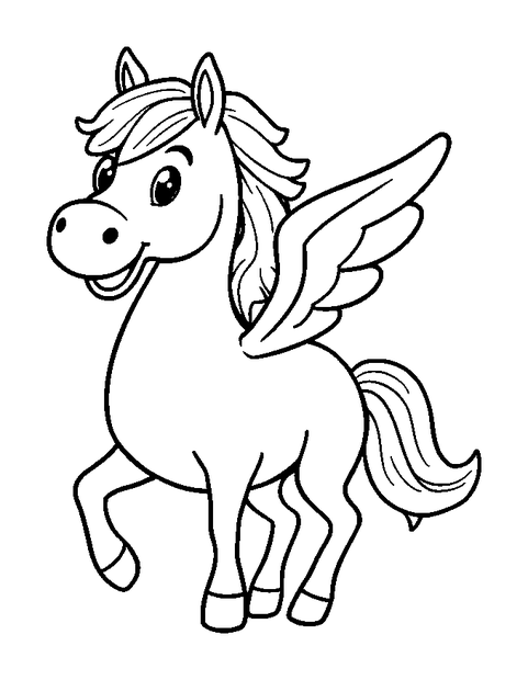 Winged Horse colouring page — free printable for toddlers