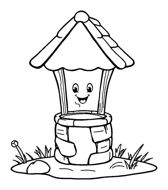 Wishing Well colouring page — free printable for kids