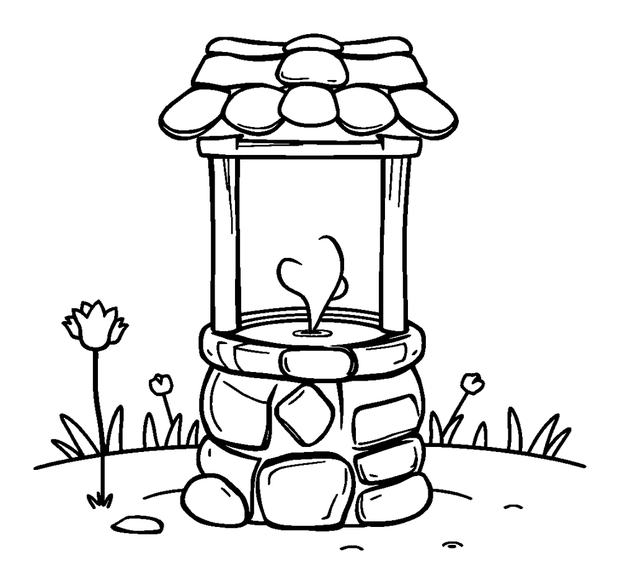 Wishing Well colouring page — free printable for kids