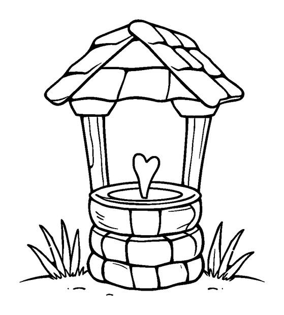 Wishing Well colouring page — free printable for toddlers