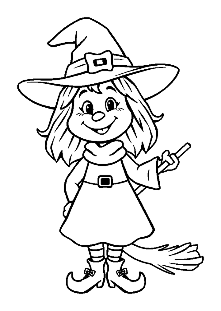 Witch colouring page — free printable for kids